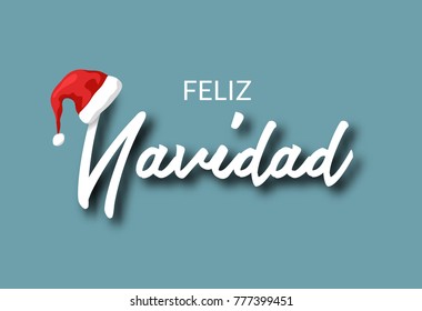 Feliz Navidad. Merry Christmas card template with greetings in spanish language. Feliz navidad vector typography celebration poster or banner backgorund.