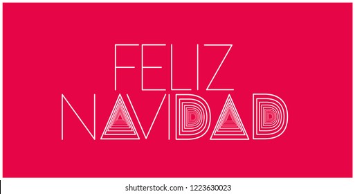 Feliz Navidad - Merry Christmas lettering written in spanish; hand drawn white letters on red background. Flat vector illustration for prints, cards, posters, seasonal design, decoration, web, promo.