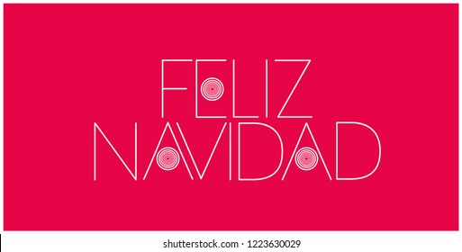 Feliz Navidad - Merry Christmas lettering written in spanish; hand drawn white letters on red background. Flat vector illustration for cards, prints, posters, seasonal design, decoration, promo, web.