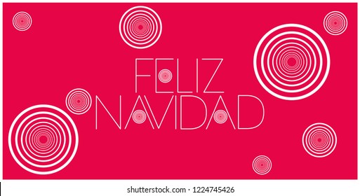 Feliz Navidad - Merry Christmas lettering written in spanish; hand drawn white letters on red background. Flat vector illustration for cards, prints, posters, decoration, seasonal design, promo, web.