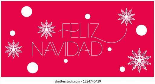 Feliz Navidad - Merry Christmas lettering written in spanish; hand drawn white letters on red background. Flat vector illustration for prints, postcards, posters, seasonal design and decoration, web.