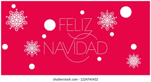 Feliz Navidad - Merry Christmas lettering written in spanish; hand drawn white letters on red background. Flat vector illustration for cards, prints, posters, seasonal design and decoration, web.