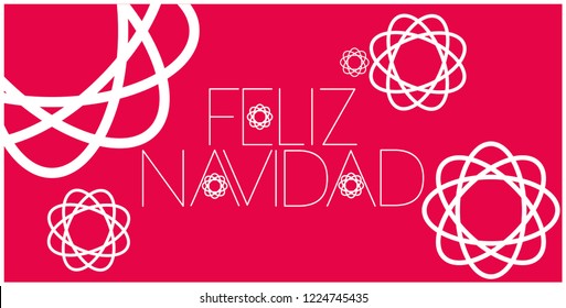 Feliz Navidad - Merry Christmas lettering written in spanish; hand drawn white letters on red background. Flat vector illustration for prints, posters, cards, seasonal design, decoration, promo, web.