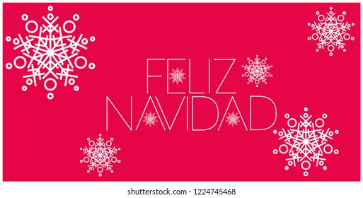 Feliz Navidad - Merry Christmas lettering written in spanish; hand drawn white letters on red background. Flat vector illustration for prints, decoration, cards, posters, seasonal design, promo, web.