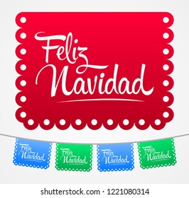 Feliz Navidad, Merry Christmas spanish text vector lettering decoration