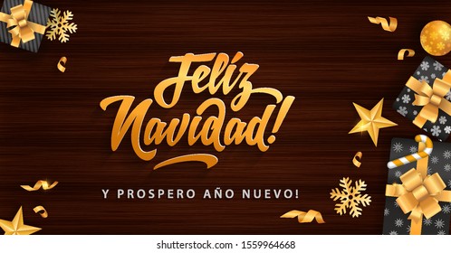 feliz navidad merry christmas in spanish language red wood card template glitter gold elements snowflakes stars and calligraphy happy vacation star black abstract holiday background scene ball wood go