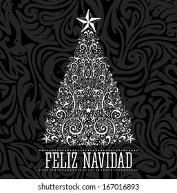 Feliz navidad - merry christmas spanish text card - vector - Abstract Floral Christmas Tree Background.