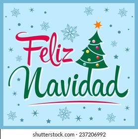 Feliz Navidad - Merry Christmas spanish text - Vector christmas tree