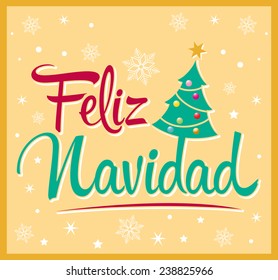 Feliz Navidad - Merry Christmas spanish text - Vector christmas tree