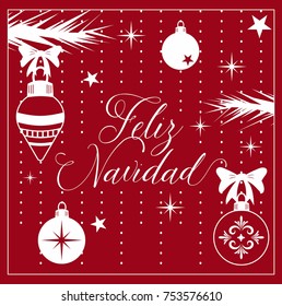 Feliz Navidad (Merry Christmas in Spanish) Traditional Ornaments Composition - Copy Space