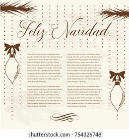 Feliz Navidad (Merry Christmas in Spanish) Vintage Composition  - Copy Space