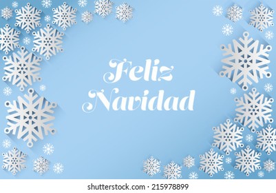 Feliz navidad message with snowflakes on blue background