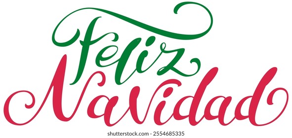 Feliz navidad ornate lettering text merry christmas translation spanish. Vector illustration isolated on white