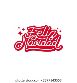 Feliz Navidad rote Schrift auf weißem Hintergrund. Vektorgrafik