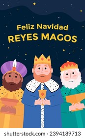 feliz navidad reyes magos vertical banner illustration in flat style