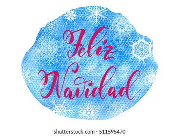 Feliz Navidad Spanish christmas lettering on watercolor texture background. Vector holiday design for invitations, greeting cards, prints.