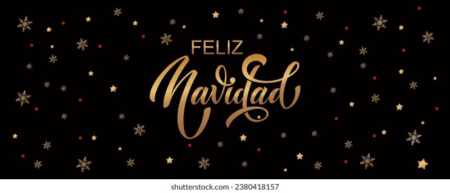 Feliz Navidad spanish Merry Christmas Modern calligraphy lettering on sticker for season greetings. Vector background