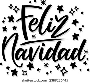 Feliz navidad spanish merry christmas handwritten vector graphic