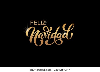 Feliz Navidad spanish Merry Christmas Modern calligraphy lettering on sticker for season greetings. Vector background