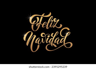 Feliz Navidad spanish Merry Christmas Modern calligraphy lettering on sticker for season greetings. Vector background