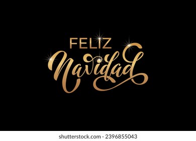 Feliz Navidad spanish Merry Christmas Modern calligraphy lettering on sticker for season greetings. Vector background