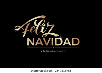 Feliz Navidad espanhol Feliz Natal Moderno caligrafia letras no adesivo para saudações da temporada.