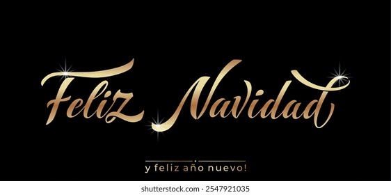 Feliz Navidad espanhol Feliz Natal Moderno caligrafia letras no adesivo para saudações da temporada.