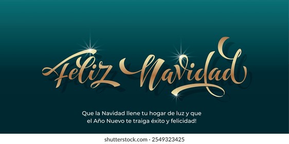 Feliz Navidad espanhol Feliz Natal Moderno caligrafia letras no adesivo para saudações da temporada.