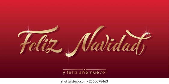 Feliz Navidad espanhol Feliz Natal Moderno caligrafia letras no adesivo para saudações da temporada.