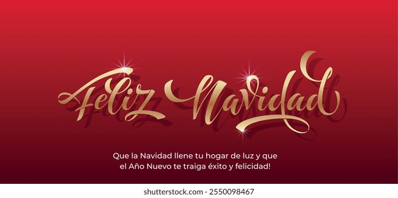 Feliz Navidad spanish Merry Christmas Modern calligraphy lettering on sticker for season greetings.