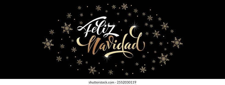 Feliz Navidad espanhol Feliz Natal Moderno caligrafia letras no adesivo para saudações da temporada.