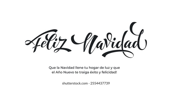 Feliz Navidad spanish Merry Christmas Modern calligraphy lettering on sticker for season greetings.