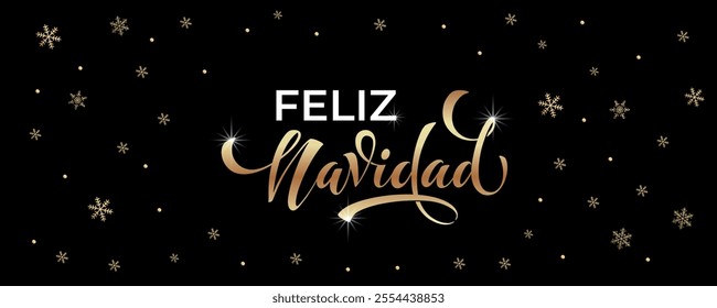 Feliz Navidad spanish Merry Christmas Modern calligraphy lettering on sticker for season greetings.