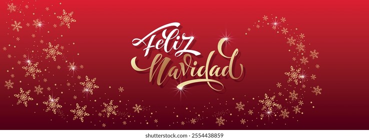 Feliz Navidad spanish Merry Christmas Modern calligraphy lettering on sticker for season greetings.