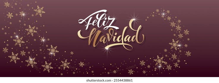 Feliz Navidad spanish Merry Christmas Modern calligraphy lettering on sticker for season greetings.