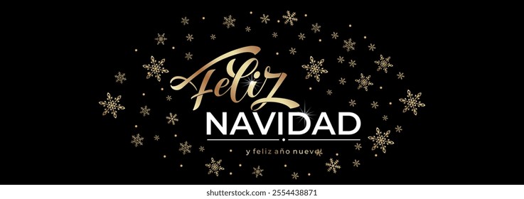 Feliz Navidad spanish Merry Christmas Modern calligraphy lettering on sticker for season greetings.