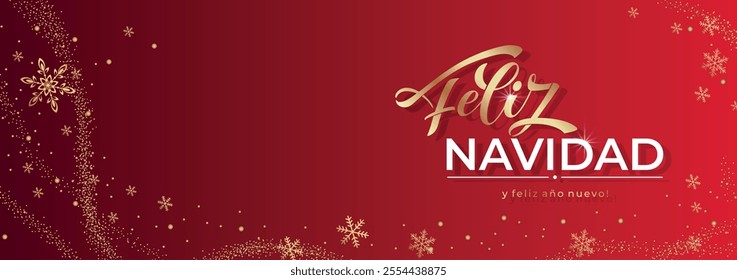 Feliz Navidad spanish Merry Christmas Modern calligraphy lettering on sticker for season greetings.