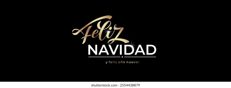 Feliz Navidad spanish Merry Christmas Modern calligraphy lettering on sticker for season greetings.