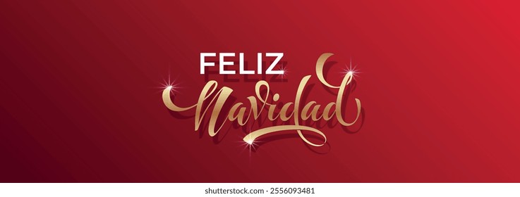 Feliz Navidad spanish Merry Christmas Modern calligraphy lettering on sticker for season greetings.