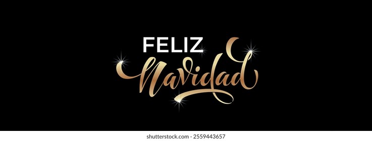 Feliz Navidad spanish Merry Christmas Modern calligraphy lettering on sticker for season greetings.