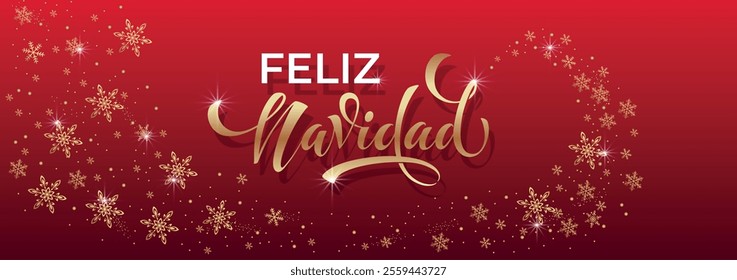 Feliz Navidad spanish Merry Christmas Modern calligraphy lettering on sticker for season greetings.