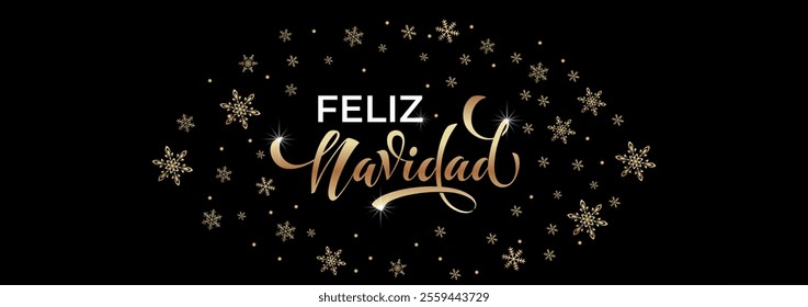 Feliz Navidad spanish Merry Christmas Modern calligraphy lettering on sticker for season greetings.