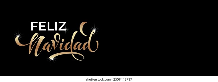 Feliz Navidad spanish Merry Christmas Modern calligraphy lettering on sticker for season greetings.