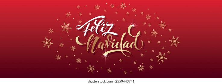 Feliz Navidad spanish Merry Christmas Modern calligraphy lettering on sticker for season greetings.