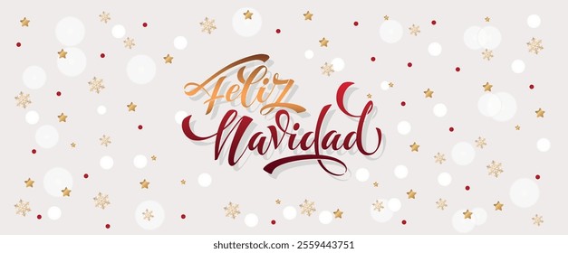 Feliz Navidad spanish Merry Christmas Modern calligraphy lettering on sticker for season greetings.