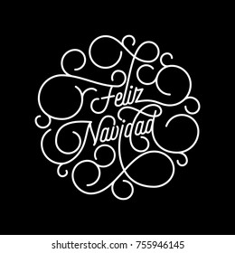 Feliz Navidad Spanish Merry Christmas flourish calligraphy lettering of swash line typography for greeting card design. Vector festive ornamental quote Christmas holiday text of swirl pattern outline.