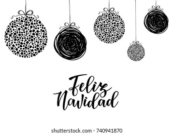 'Feliz navidad' Spanish typography lettering. Holiday greetings Spanish quote isolated on white. Great for Christmas and New year cards, gift tags.