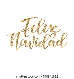 'Feliz navidad' Spanish typography lettering. Holiday greetings Spanish quote isolated on white. Great for Christmas and New year cards, gift tags.