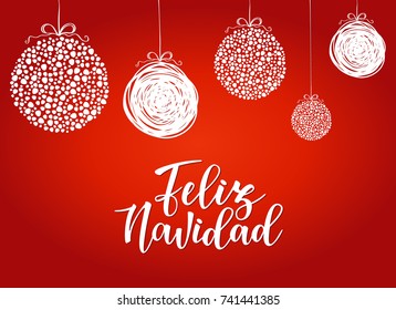 'Feliz navidad' Spanish typography lettering, red background. Holiday greetings Spanish quote isolated on white. Great for Christmas and New year cards, gift tags.