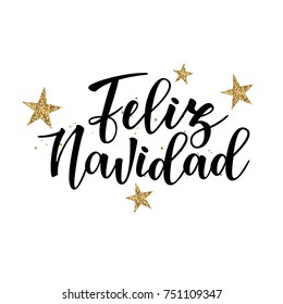 'Feliz navidad' Spanish typography lettering. Holiday greetings Spanish quote isolated on white. Great for Christmas and New year cards, gift tags.